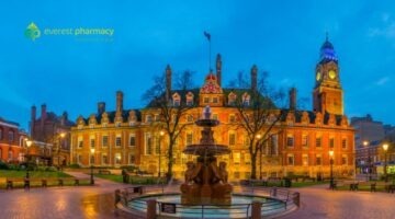 Lit builidng in Leicester, where you can get a Meningitis B vaccine