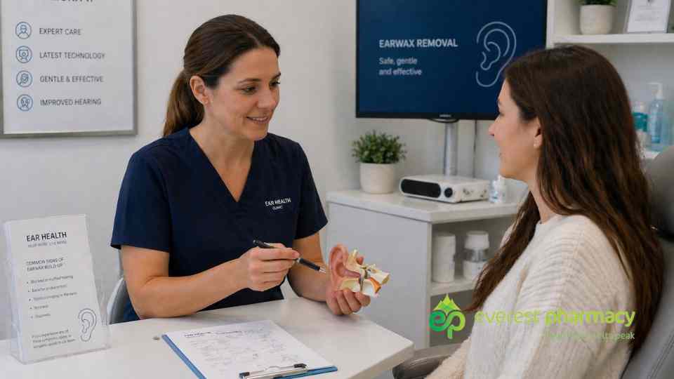 Woman exploring the microsuction process at an earwax removal appointment