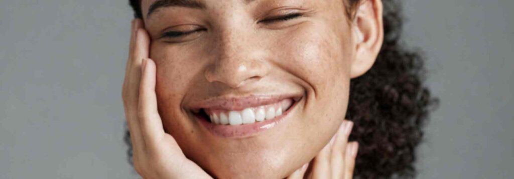 Woman skin care happy