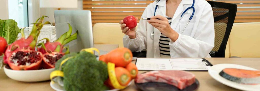 Clinician exploring healthy food options at a weight loss clinic