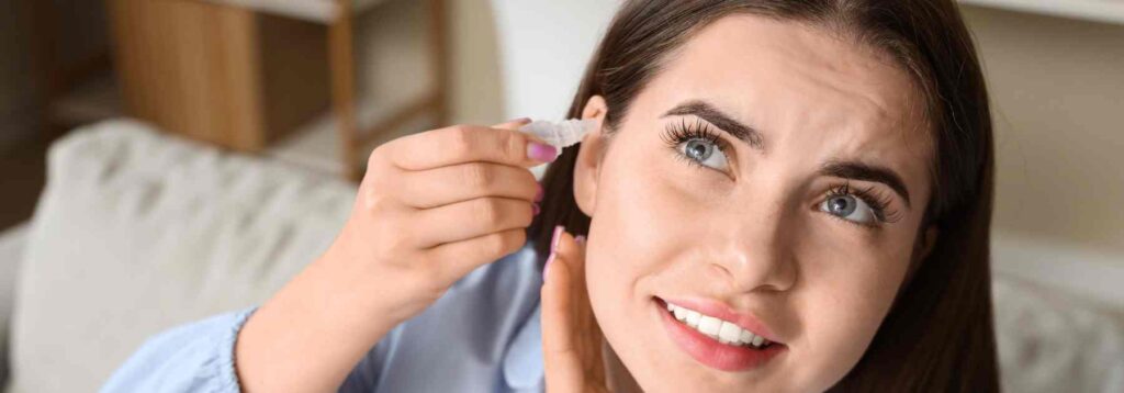 Woman using ear drops