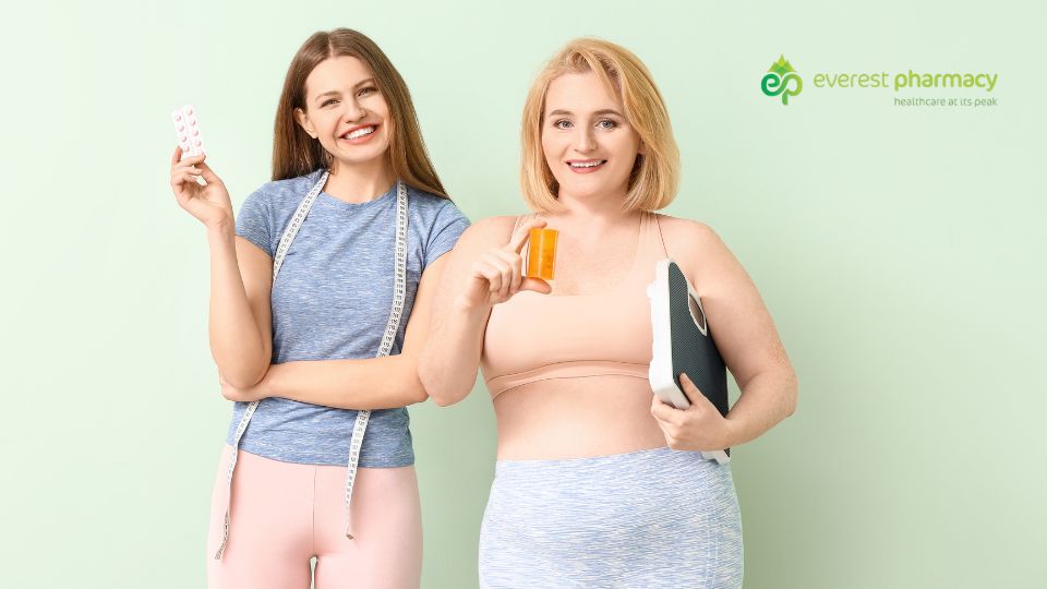 Women with weight loss tablets