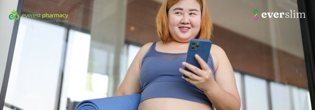 Overweight woman happy to exercise and lose weight